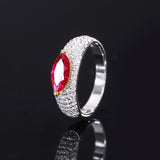 925 Silver Marquise Cut Gems Ring Simulated Ruby/Emerald/Sapphire Pave White CZ