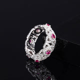 925 Sterling Silve Band Ring With Simulated Ruby And Pave White CZ
