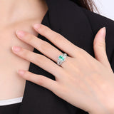 925 Silver Simulated Paraiba Tourmarine Ring With Cluster CZ For Womens Jewelry