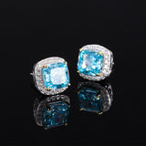 Colorful High Carbon Diamond Earrings 925 Silver With Cushion Cut Stone Jewelry