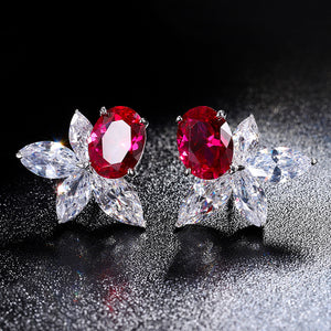 6x8mm Synthetic Emerlad/Ruby/Sapphire Earrings 925 Silver With Stone Jewellery