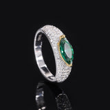 925 Silver Marquise Cut Gems Ring Simulated Ruby/Emerald/Sapphire Pave White CZ