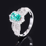 925 Silver Simulated Paraiba Tourmarine Ring With Cluster CZ For Womens Jewelry