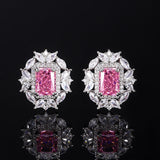Pink High-Carbon Diamond Ice Flower Cut Earrings Pendant Open Ring Set High-End Fashion Costume Jewelry