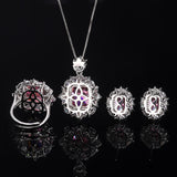 Pink High-Carbon Diamond Ice Flower Cut Earrings Pendant Open Ring Set High-End Fashion Costume Jewelry
