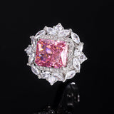 Pink High-Carbon Diamond Ice Flower Cut Earrings Pendant Open Ring Set High-End Fashion Costume Jewelry