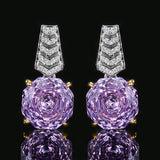 Rose Cut Round Purple Stone Ring Earrings Pendant Cubic Zirconia Jewelry Set for Wedding Bride Bridesmaids
