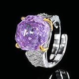 Rose Cut Round Purple Stone Ring Earrings Pendant Cubic Zirconia Jewelry Set for Wedding Bride Bridesmaids