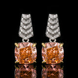 Simulated Champagne Stone Cushion Cut Ring Earrings Pendant Pappalacha Color Luxury Jewelry Set