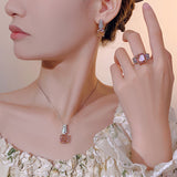 Simulated Champagne Stone Cushion Cut Ring Earrings Pendant Pappalacha Color Luxury Jewelry Set