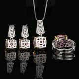 Simulated Champagne Stone Cushion Cut Ring Earrings Pendant Pappalacha Color Luxury Jewelry Set