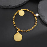 Simple Handcrafted 925 Sterling Silver Women's 18K Gold Plated Baroque Pearl and Tag Charms Bracelet Link Chain