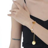 Simple Handcrafted 925 Sterling Silver Women's 18K Gold Plated Baroque Pearl and Tag Charms Bracelet Link Chain