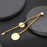 Simple Handcrafted 925 Sterling Silver Women's 18K Gold Plated Baroque Pearl and Tag Charms Bracelet Link Chain