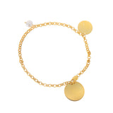 Simple Handcrafted 925 Sterling Silver Women's 18K Gold Plated Baroque Pearl and Tag Charms Bracelet Link Chain