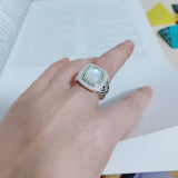 Split Shank Cushion Cut Mother Of Pearl Ring Oxidized 925 Sterling Silver Jewelry