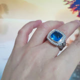 Simulated Blue Topaz Split Shank Ring 925 Sterling Silver Zirconia Jewelry