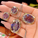 Gold Plated High-End Set of Jewelry Oval Cut Stone Featuring a Simulated Bird's Nest and Dried Roses