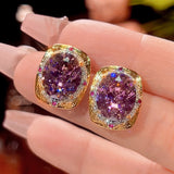 Gold Plated High-End Set of Jewelry Oval Cut Stone Featuring a Simulated Bird's Nest and Dried Roses