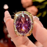 Gold Plated High-End Set of Jewelry Oval Cut Stone Featuring a Simulated Bird's Nest and Dried Roses