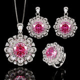 Gold Plated Simulation Gems Dragon Fruit Color Rose Flower Cut Jewelry Set Main Stone 12-10mm