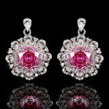 Gold Plated Simulation Gems Dragon Fruit Color Rose Flower Cut Jewelry Set Main Stone 12-10mm