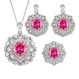 Gold Plated Simulation Gems Dragon Fruit Color Rose Flower Cut Jewelry Set Main Stone 12-10mm