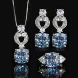Gold-plated Simulated Nordic Blue Stone Jewellery Set Cushion Cut Bird Nest Style Stone 12*12MM