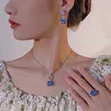 Gold-plated Simulated Nordic Blue Stone Jewellery Set Cushion Cut Bird Nest Style Stone 12*12MM