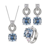 Gold-plated Simulated Nordic Blue Stone Jewellery Set Cushion Cut Bird Nest Style Stone 12*12MM