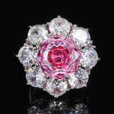 Halo Jewelry Set Platinum Plated Round Cubic Zirconia Crystal Pendant Necklace Open Ring Earrings