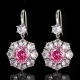 Halo Jewelry Set Platinum Plated Round Cubic Zirconia Crystal Pendant Necklace Open Ring Earrings