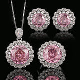 Rose Cut Gems Earrings Pendant Open Ring Set Gorgeous Jewelry Gold-plated Round Pink Stone Costume Jewellery