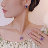 Rose Cut Gems Earrings Pendant Open Ring Set Gorgeous Jewelry Gold-plated Round Pink Stone Costume Jewellery