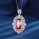 Synthetic Ruby Jewelry Set for Bride Bridesmaid Pendant Necklace Earrings Open Ring Sets for Women