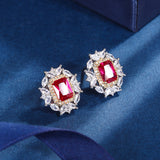 Synthetic Ruby Jewelry Set for Bride Bridesmaid Pendant Necklace Earrings Open Ring Sets for Women