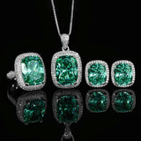 Simulated Paraiba Green Gemstone Large Stone Ring Earrings Pendant Jewelry Sets For Party Wear