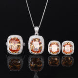 Large Simulated Champagne Stone Ring Earrings Pendant Luxury Jewelry Sets For Important Occation
