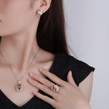 Large Simulated Champagne Stone Ring Earrings Pendant Luxury Jewelry Sets For Important Occation
