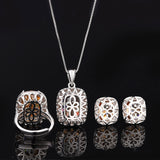 Large Simulated Champagne Stone Ring Earrings Pendant Luxury Jewelry Sets For Important Occation