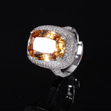 Large Simulated Champagne Stone Ring Earrings Pendant Luxury Jewelry Sets For Important Occation