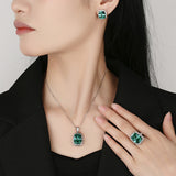 Simulated Paraiba Green Gemstone Large Stone Ring Earrings Pendant Jewelry Sets For Party Wear