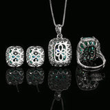 Simulated Paraiba Green Gemstone Large Stone Ring Earrings Pendant Jewelry Sets For Party Wear