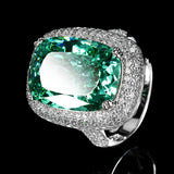 Simulated Paraiba Green Gemstone Large Stone Ring Earrings Pendant Jewelry Sets For Party Wear
