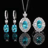 8x12mm Simulated Blue Topaz Stone Oval Cut Cluster White Zircon Luxury Ring Earrings Pendant Luxury Jewelry