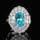 8x12mm Simulated Blue Topaz Stone Oval Cut Cluster White Zircon Luxury Ring Earrings Pendant Luxury Jewelry