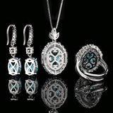 8x12mm Simulated Blue Topaz Stone Oval Cut Cluster White Zircon Luxury Ring Earrings Pendant Luxury Jewelry