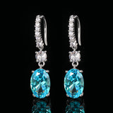 8x12mm Simulated Blue Topaz Stone Oval Cut Cluster White Zircon Luxury Ring Earrings Pendant Luxury Jewelry