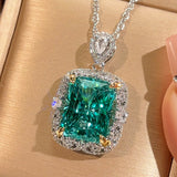Simulated Paraiba Gemstone Green Color Cushion Cut Jewelry Set,  Inlaid Ring Earrings Pendant Costume Jewellery