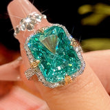 Simulated Paraiba Gemstone Green Color Cushion Cut Jewelry Set,  Inlaid Ring Earrings Pendant Costume Jewellery